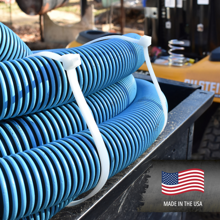 Phot of cable ties holding blue flex pipe together
